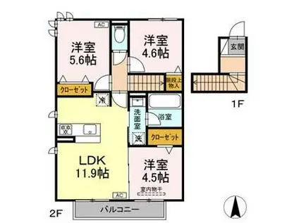 駅西III(3LDK/2階)の間取り写真