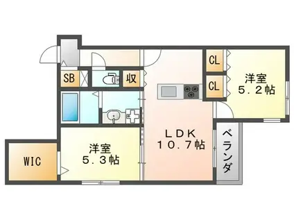 ULU武庫之荘(2LDK/3階)の間取り写真