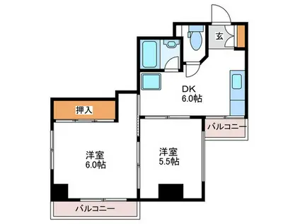 マルイチビル(2DK/7階)の間取り写真