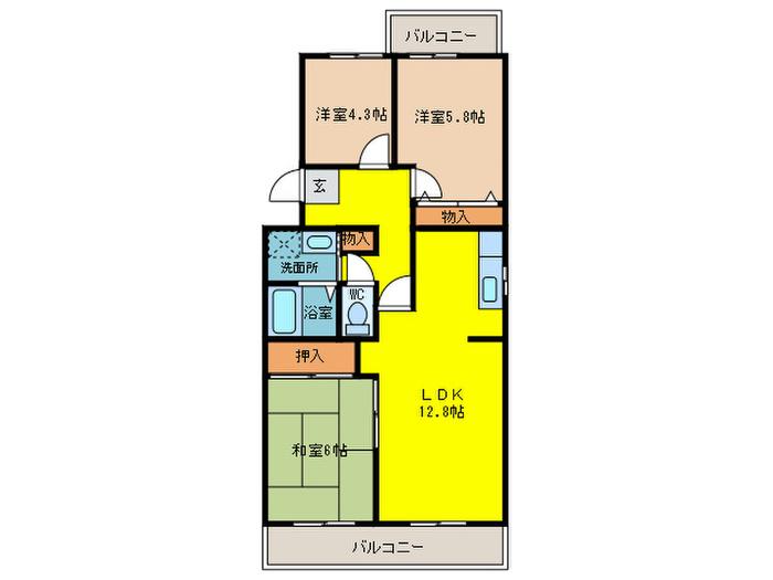 パストラルKIDA(3LDK/3階)の間取り写真