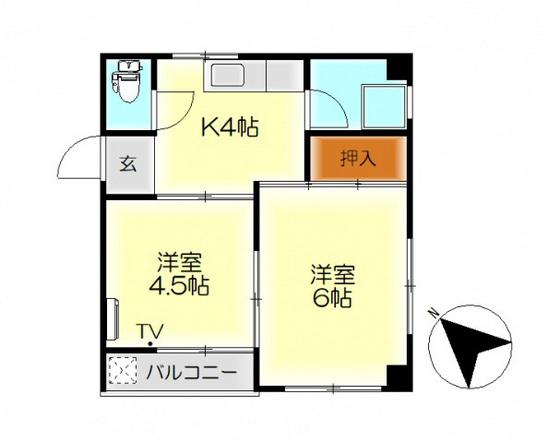 近江ビル(2K/4階)の間取り写真