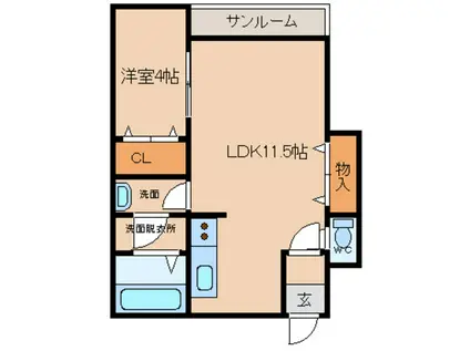 ティファニー(1LDK/1階)の間取り写真