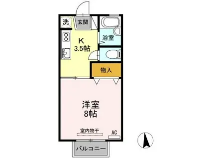 シャトルプリミエール(1K/1階)の間取り写真