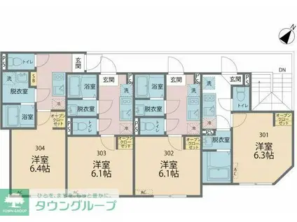 カインドネス町田II(1K/3階)の間取り写真