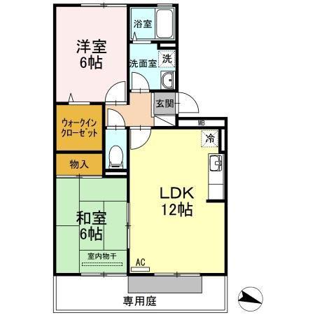 ラフィネ安芸弐番館(2LDK/1階)の間取り写真