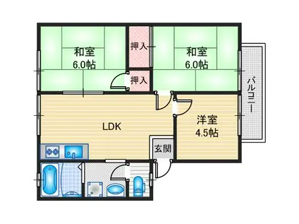 谷川ハイツ(3LDK/1階)の間取り写真