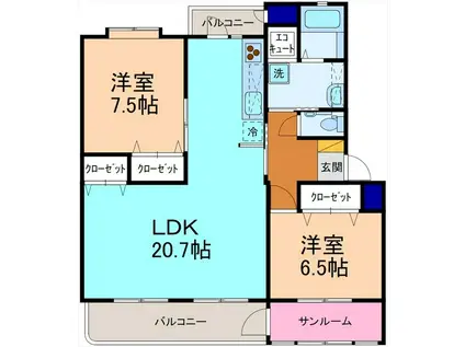 アクアルーチェ野々市(2LDK/3階)の間取り写真