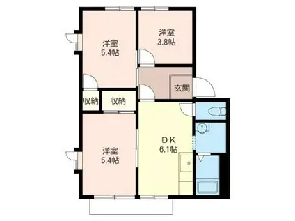 タウンヒル松葉O棟(3DK/1階)の間取り写真