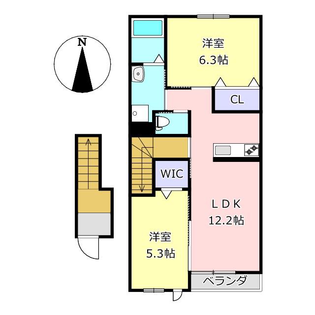 イースト・グラン砂原(2LDK/2階)の間取り写真