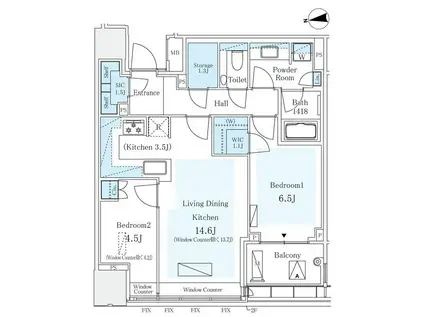 パークコート ザ・三番町ハウス(2LDK/11階)の間取り写真