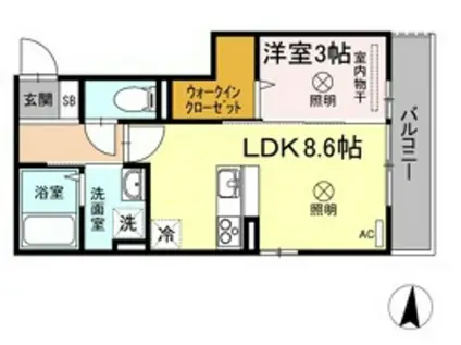 ウィングA棟(1LDK/2階)の間取り写真