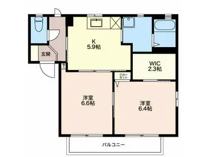 ディアスかすみ A セ(2K/1階)の間取り写真