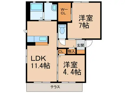 メゾン・ルテシィアII(2LDK/1階)の間取り写真