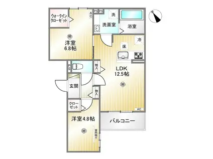 インフォンターナ大田町(2LDK/1階)の間取り写真