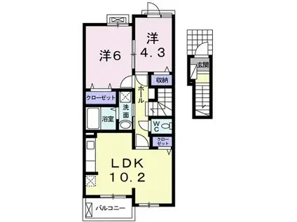 ヴィラ プレジールII(2LDK/2階)の間取り写真