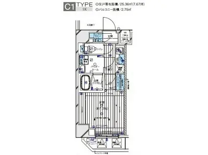 メインステージ横濱伊勢佐木III(1K/5階)の間取り写真