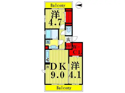ルピナス(2DK/3階)の間取り写真