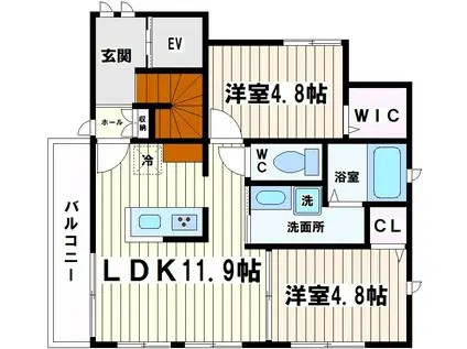 カーサ右東坂(2LDK/3階)の間取り写真