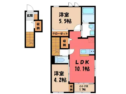 ピノ リブロ(2LDK/2階)の間取り写真