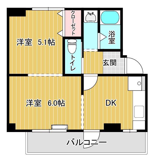 ヴィラナリー豊岡II(2K/1階)の間取り写真