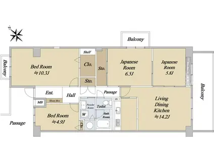 千里中央パークヒルズI棟(4LDK/8階)の間取り写真