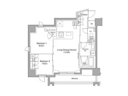 ザ・パークハビオ目黒レジデンス(2LDK/7階)の間取り写真