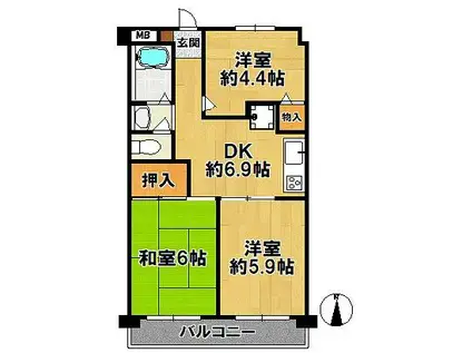 メゾン三田赤坂(3DK/6階)の間取り写真