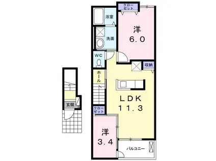 フロッグス リープ(2LDK/2階)の間取り写真