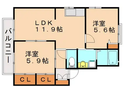 リベール伊左座(2LDK/2階)の間取り写真