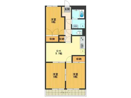 パールウチデ(3DK/3階)の間取り写真