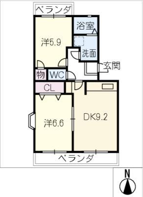 アンシャンテI(2DK/2階)の間取り写真