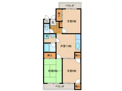 阿賀サンハイツ(3DK/2階)の間取り写真