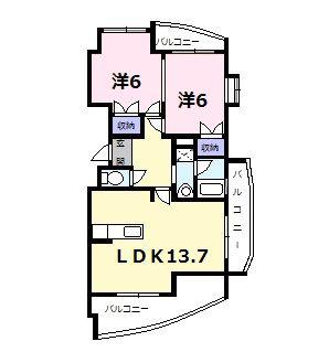 クレッシェンド美宇(2LDK/7階)の間取り写真
