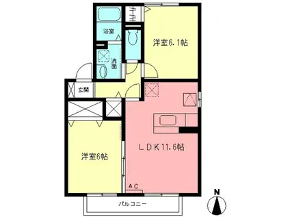 相原ヒルズ つつじ(2LDK/1階)の間取り写真