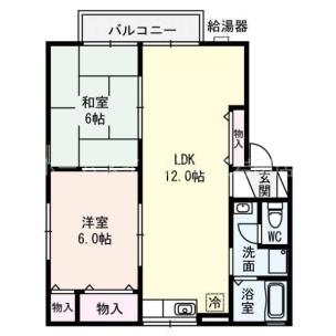 ガーデンハイツ若江東C棟(2LDK/1階)の間取り写真
