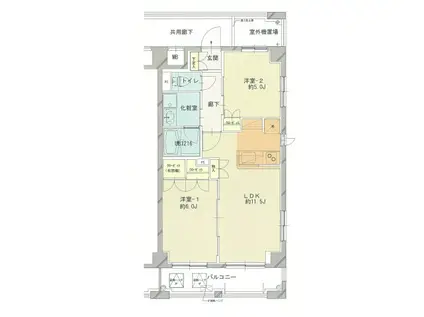 パームスプラザ上北台(2LDK/2階)の間取り写真