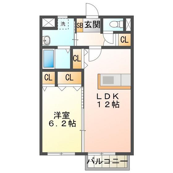 フラワーピーチパート III(1LDK/2階)の間取り写真