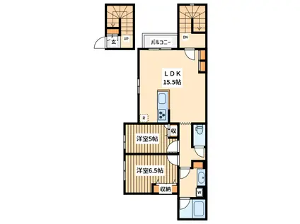 川崎市幸区東古市場計画(2LDK/2階)の間取り写真