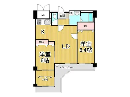 エーデル阪部(2SLDK/6階)の間取り写真