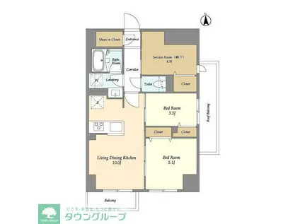 ドゥーエ尾久(2SLDK/8階)の間取り写真