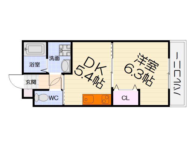 エスファーレ浜寺(1DK/3階)の間取り写真
