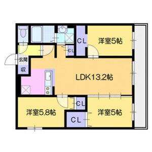 エルプラス中の島(3LDK/4階)の間取り写真