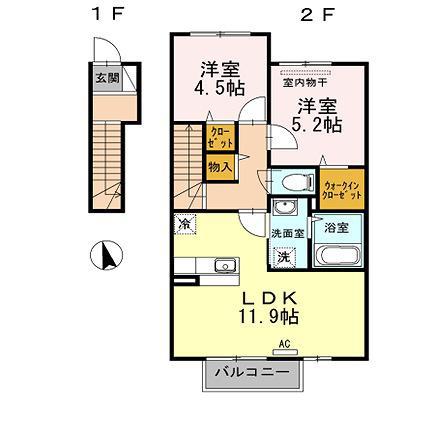 ARCHEK(2LDK/2階)の間取り写真
