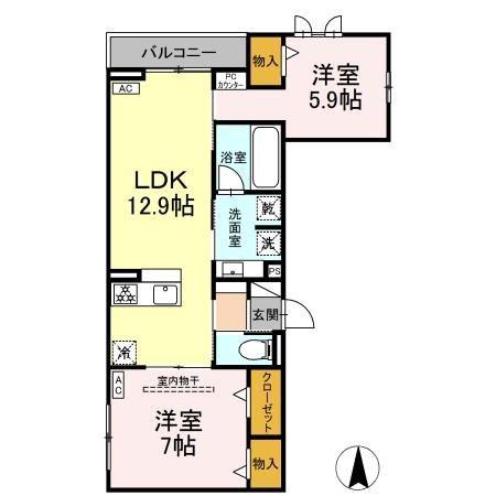WILLKOMMEN(2LDK/2階)の間取り写真