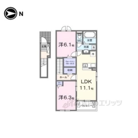 ヒカルサ仰木の里Ⅱ(2LDK/2階)の間取り写真