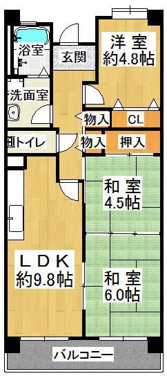 王塚西シティコート(3LDK/6階)の間取り写真
