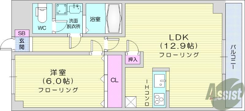 パルテノン新田(1LDK/3階)の間取り写真