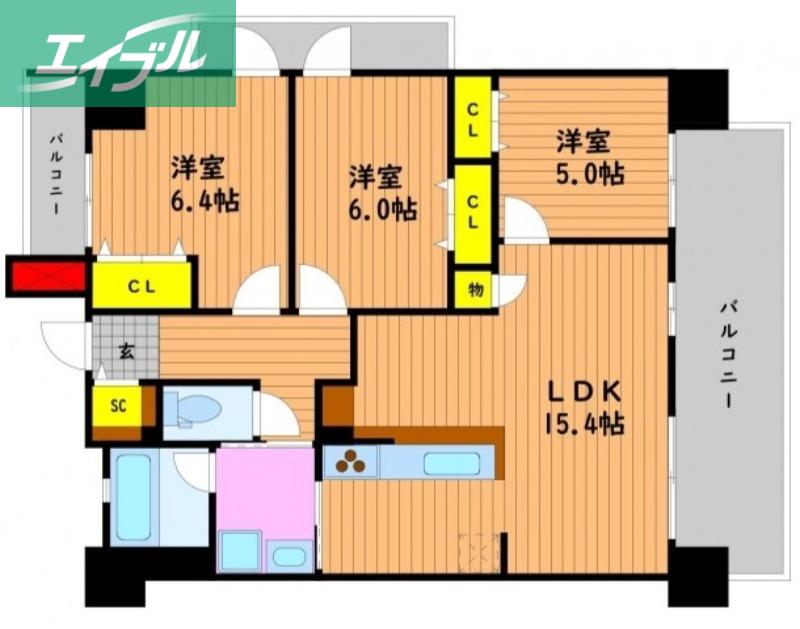LX GLANTZ 東古松(3LDK/7階)の間取り写真
