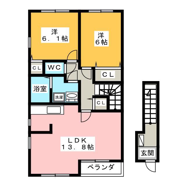 ラ・ミア・カーサB(2LDK/2階)の間取り写真