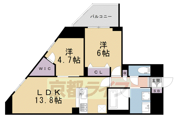 ウエスト FIELD(2LDK/5階)の間取り写真